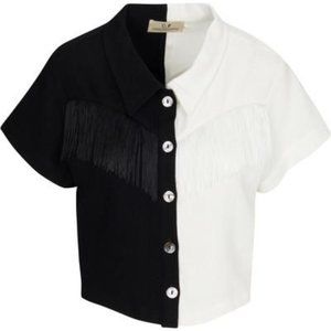Fashion Brand Company Penelope Gazin Western Fringe Black White shirt LIKE NEW